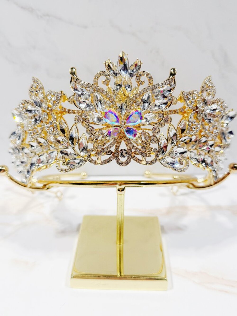 Vintage Crystal Butterfly Tiara Crown Gold Tone Pageant Prom Wedding Headpiece